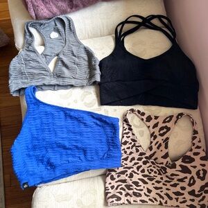 Booty by Brabants Bundle of 4 Sports Bras - Black, Gray, Royal Blue, Leopard